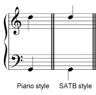 piano style v. SATB style
