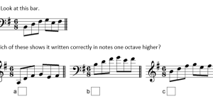 typical grade 3 ABRSM music theory transposition question
